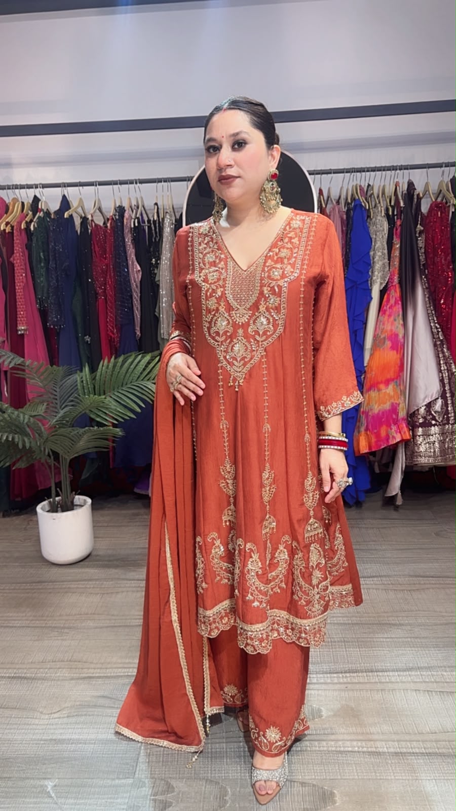 Jhumar Rust Hand work Designer peplum Suit