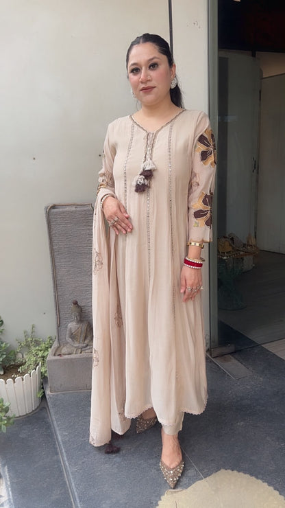 Rehmat Beige Thread work Designer Anarkali