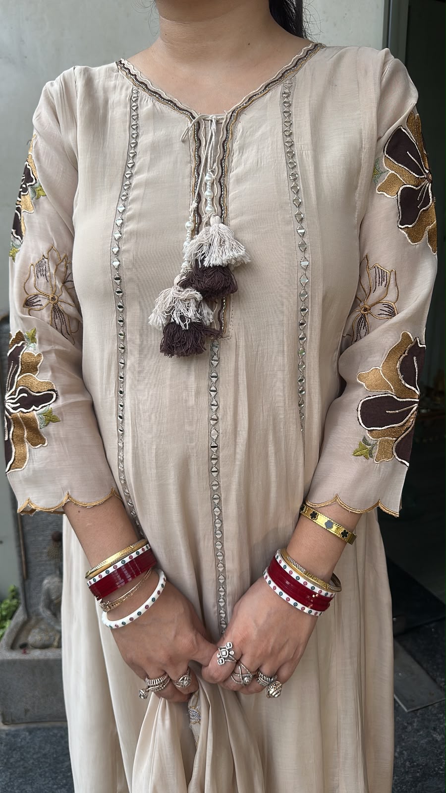 Rehmat Beige Thread work Designer Anarkali