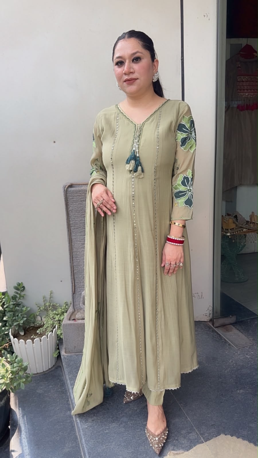 Rehmat pista Thread work Designer Anarkali