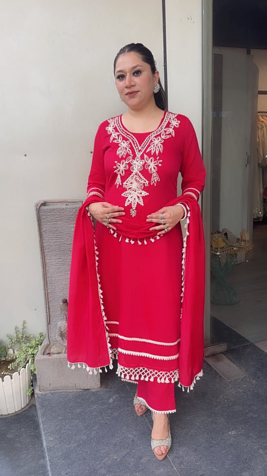 Regal Red Thread work Designer Suit