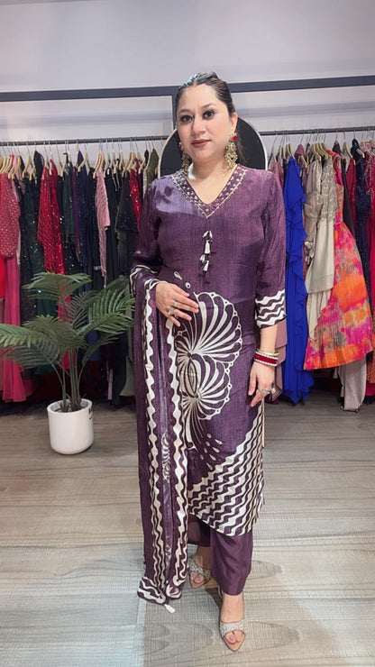 Torani purple Digital Print Designer Suit