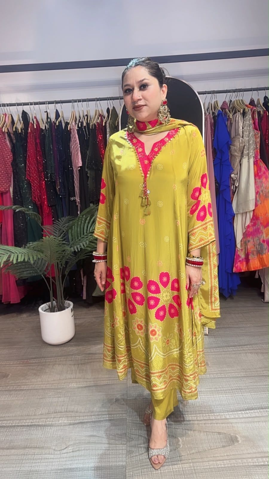 Garba Lime Digital Print Designer Anarkali