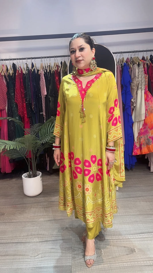 Garba Lime Digital Print Designer Anarkali