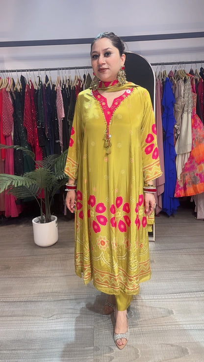 Garba Lime Digital Print Designer Anarkali
