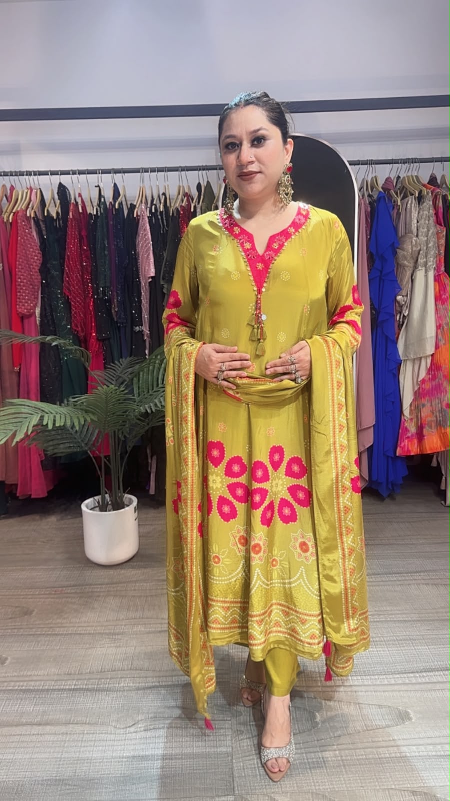 Garba Lime Digital Print Designer Anarkali