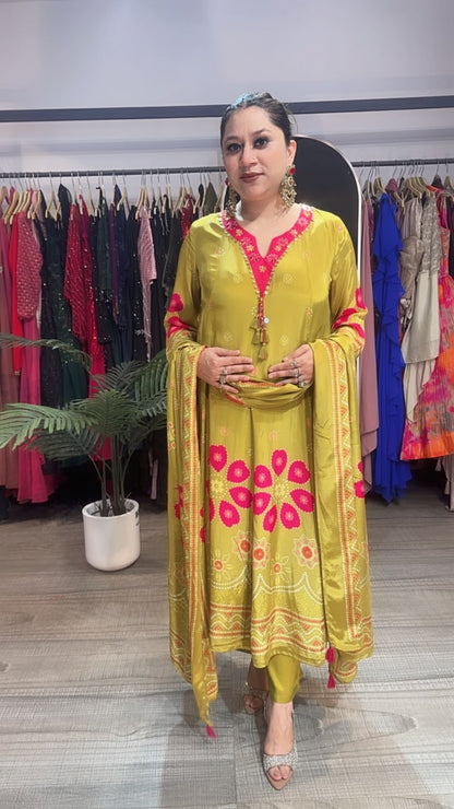 Garba Lime Digital Print Designer Anarkali