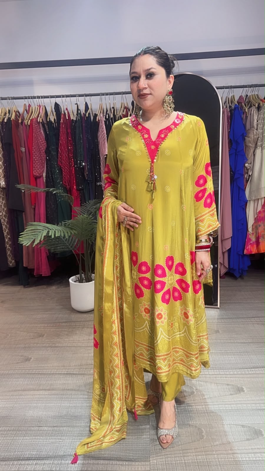 Garba Lime Digital Print Designer Anarkali