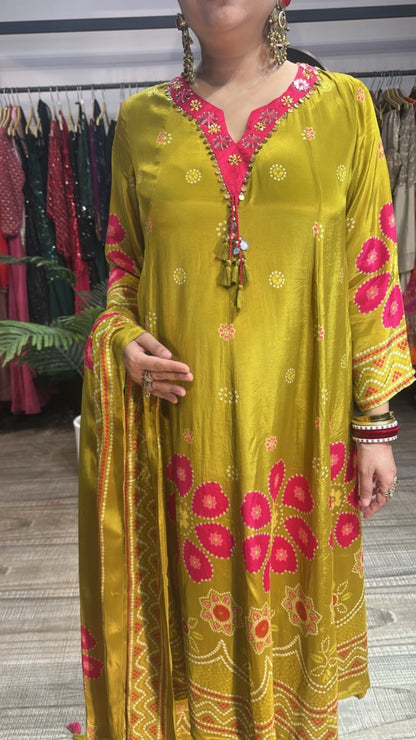 Garba Lime Digital Print Designer Anarkali
