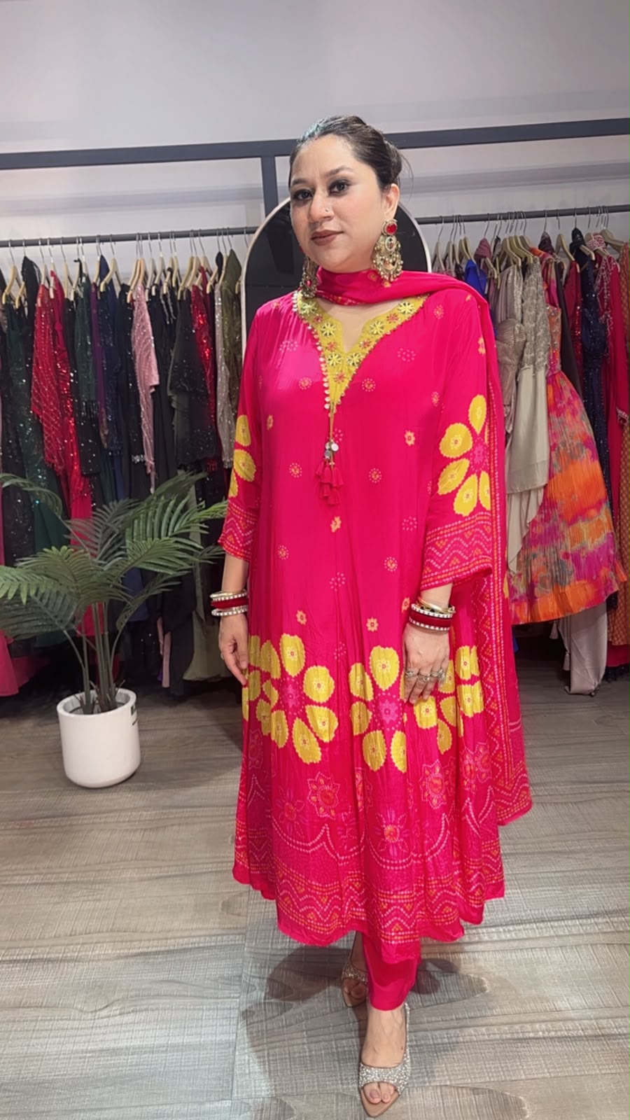Garba pink Digital Print Designer Anarkali