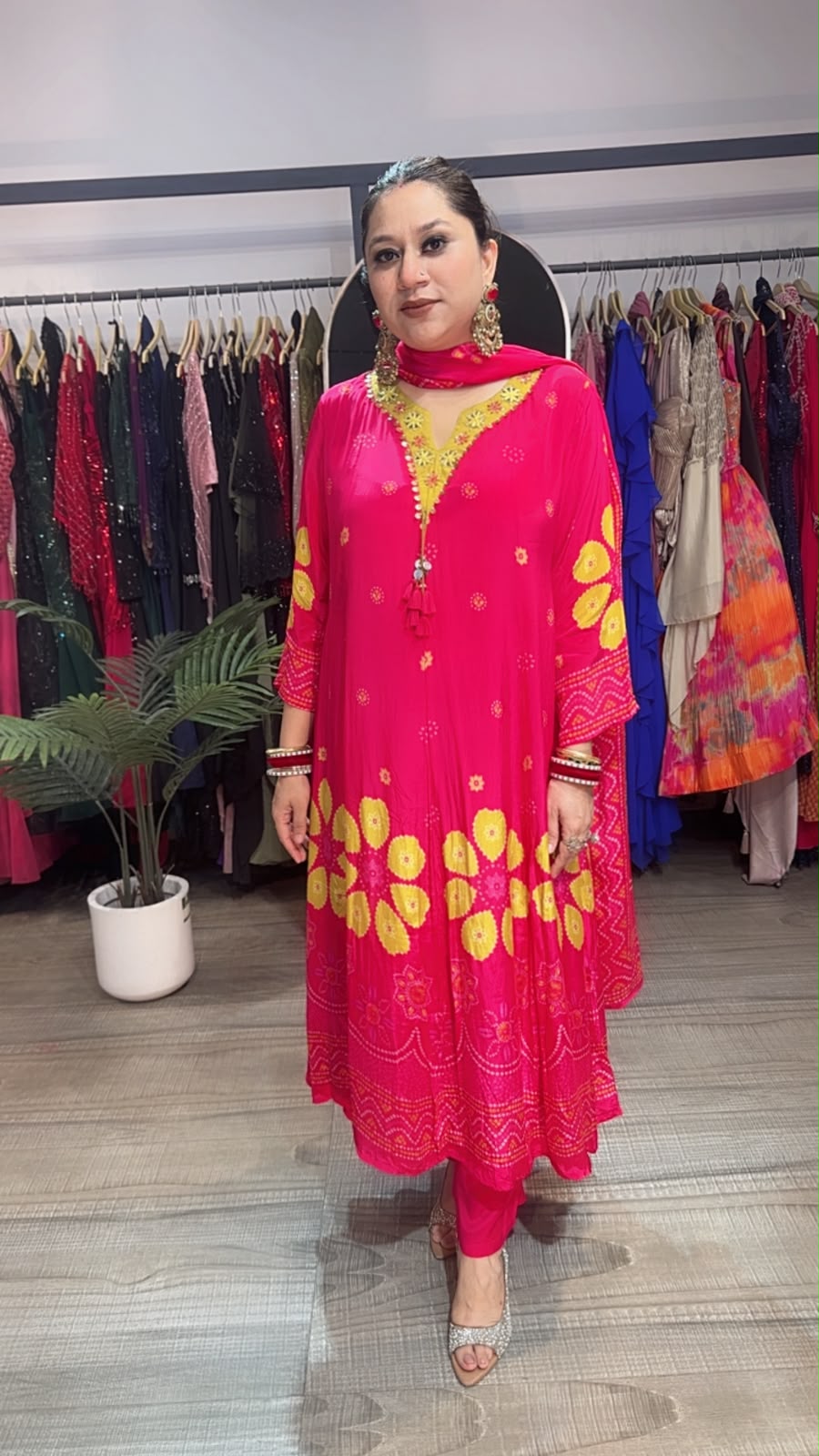 Garba pink Digital Print Designer Anarkali
