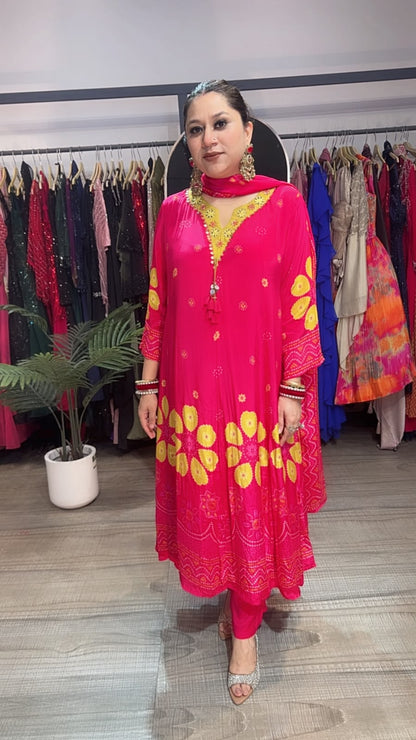 Garba pink Digital Print Designer Anarkali