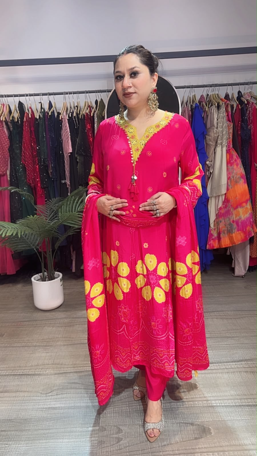 Garba pink Digital Print Designer Anarkali