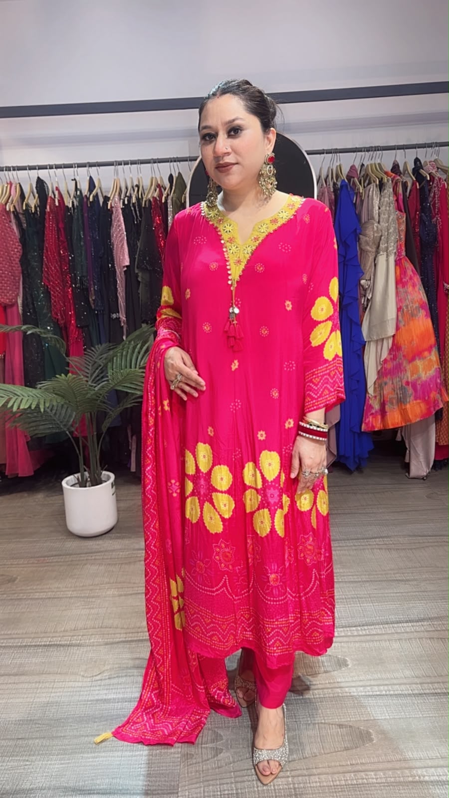 Garba pink Digital Print Designer Anarkali