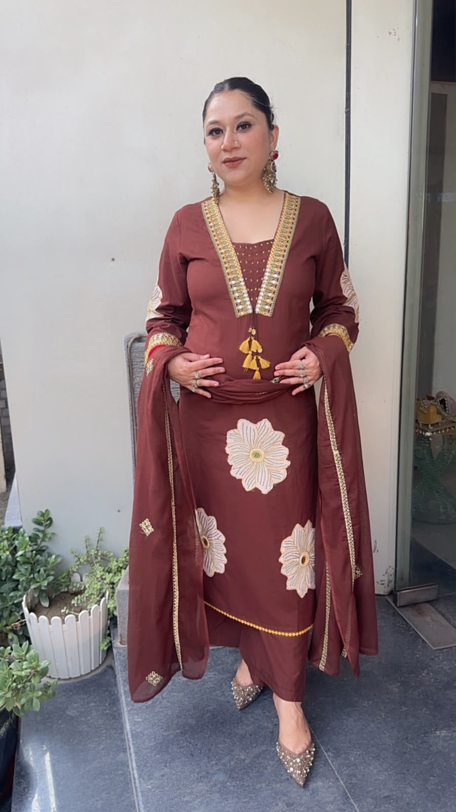 Amar Brown Thread work Designer Cotton suit
