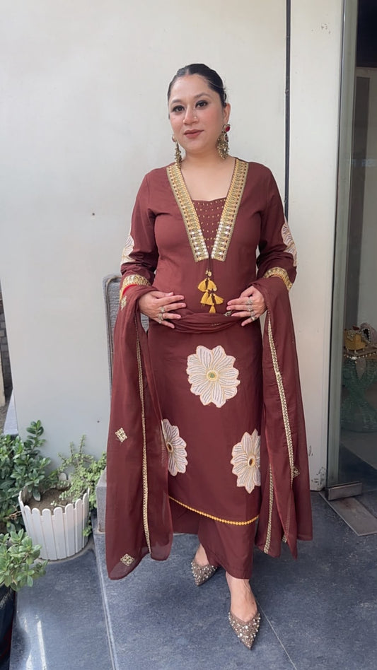 Amar Brown Thread work Designer Cotton suit