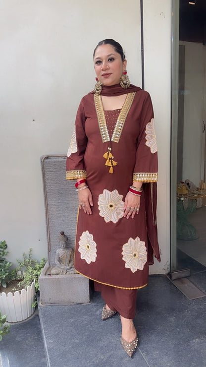 Amar Brown Thread work Designer Cotton suit