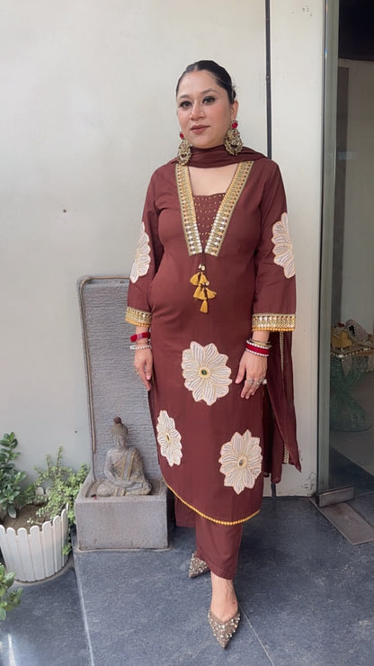 Amar Brown Thread work Designer Cotton suit