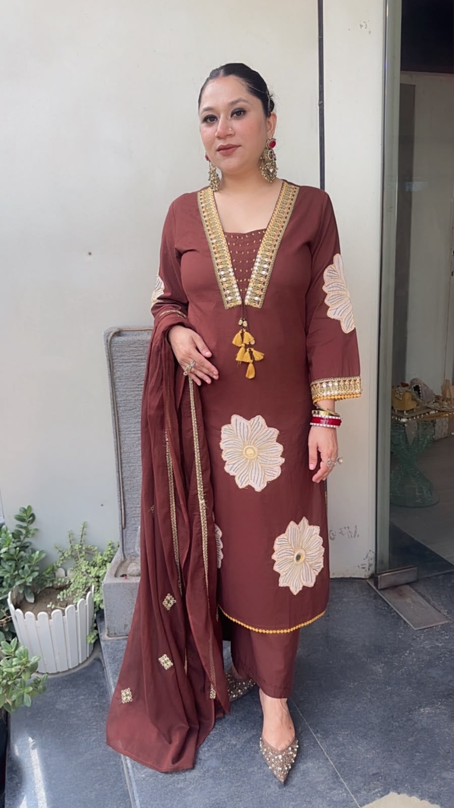 Amar Brown Thread work Designer Cotton suit