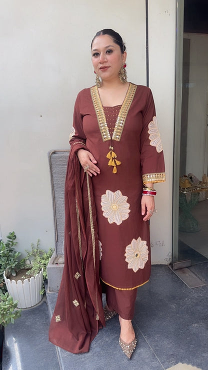 Amar Brown Thread work Designer Cotton suit