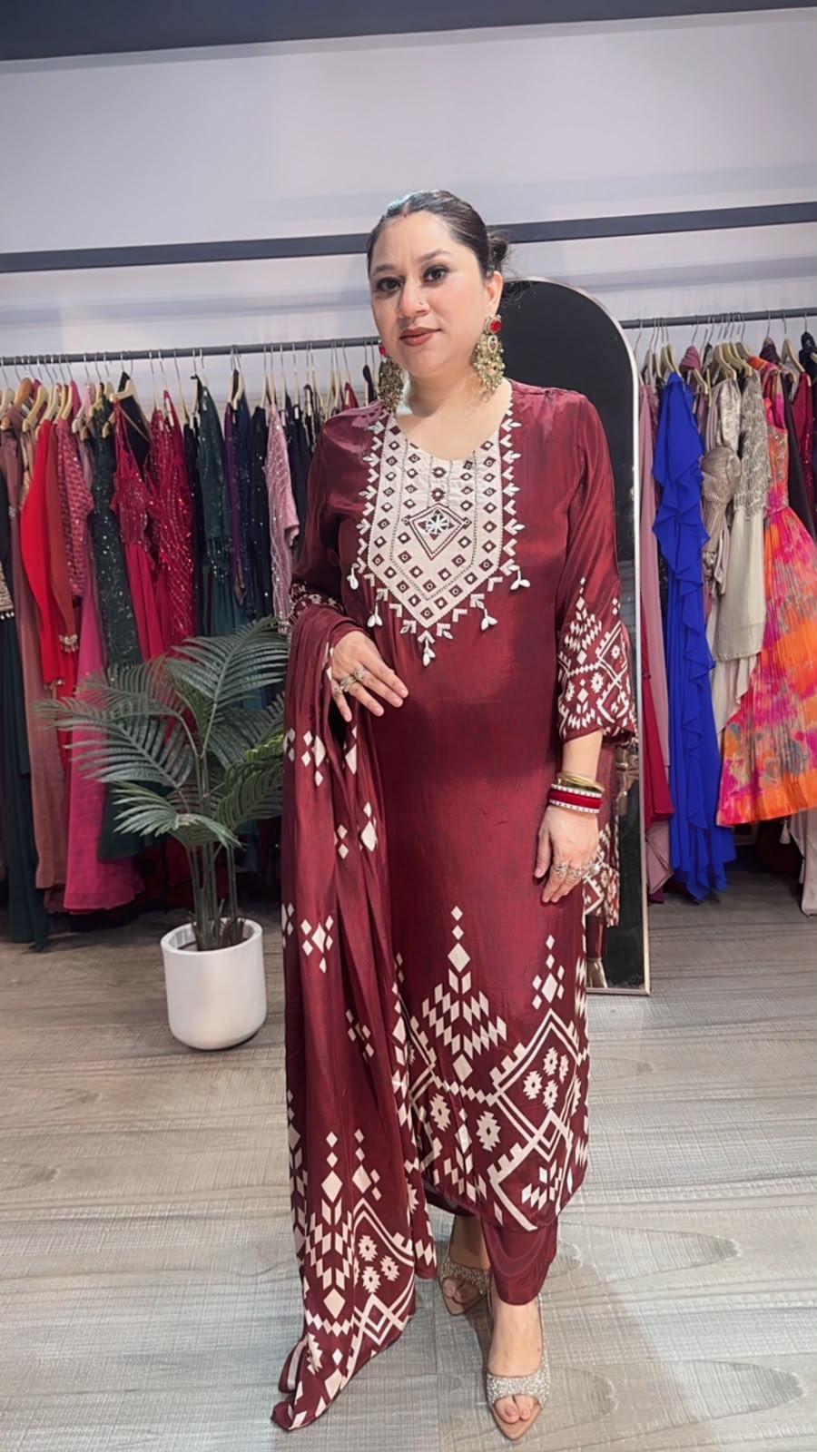 Zeebo Mahroon Digital print Designer Suit