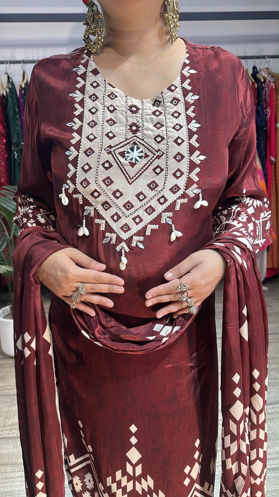 Zeebo Mahroon Digital print Designer Suit