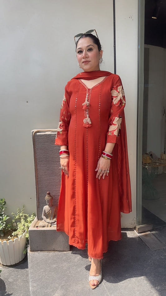 Rehmat Rust Thread work Designer Anarkali
