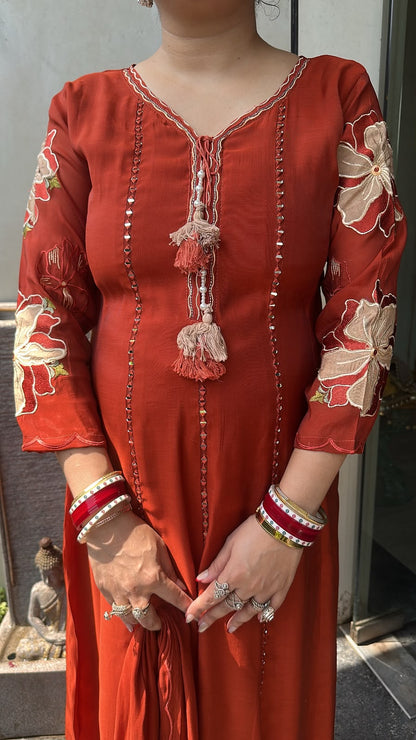 Rehmat Rust Thread work Designer Anarkali