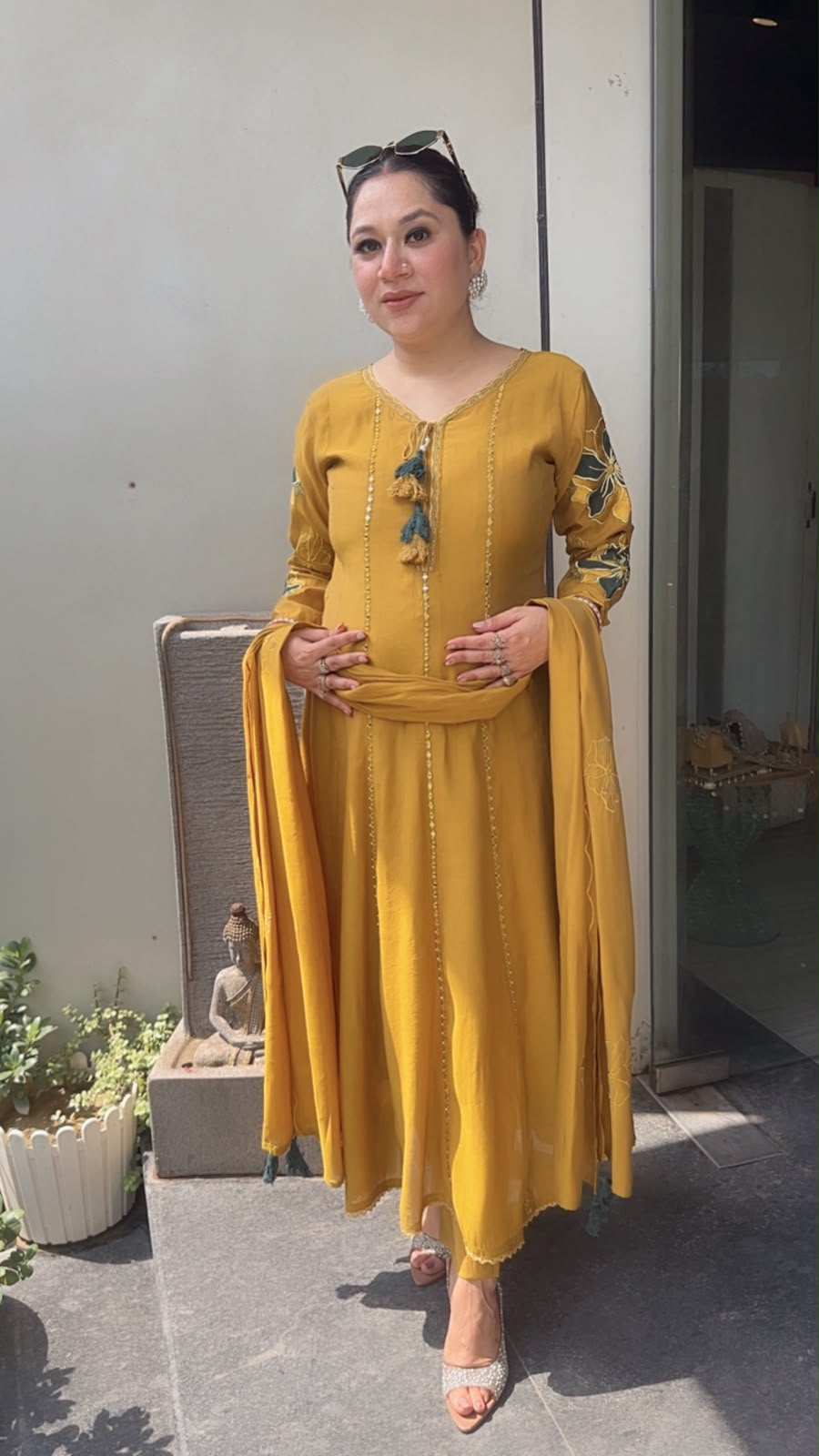 Rehmat Musturd Thread work Designer Anarkali