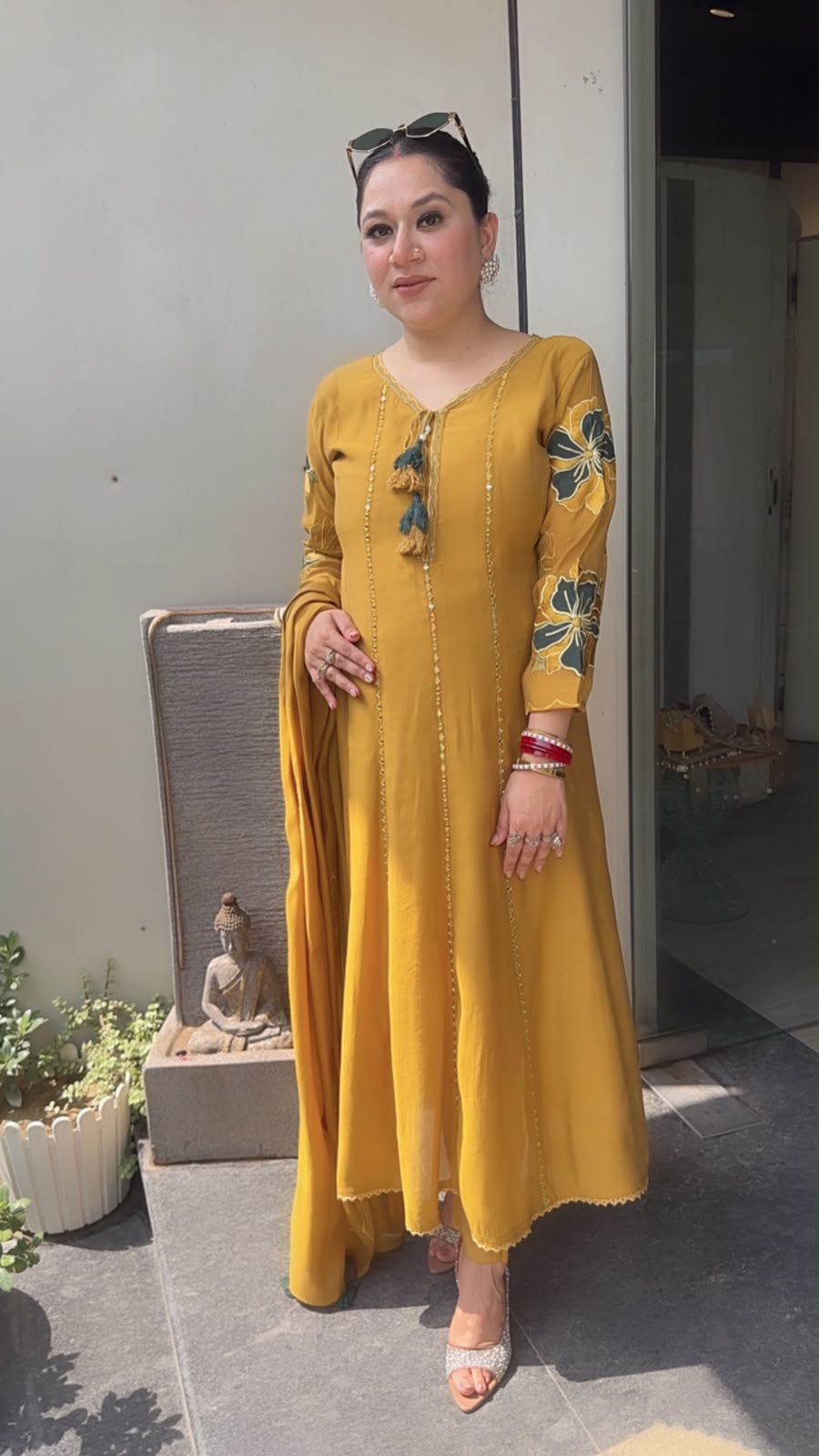 Rehmat Musturd Thread work Designer Anarkali