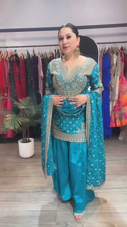 Dhol Blue Handwork Designer Suit