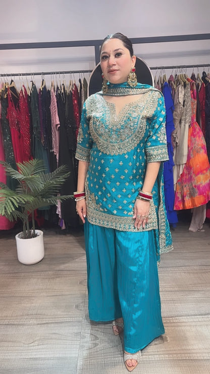 Dhol Blue Handwork Designer Suit
