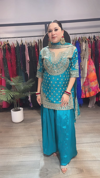 Dhol Blue Handwork Designer Suit
