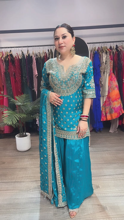 Dhol Blue Handwork Designer Suit