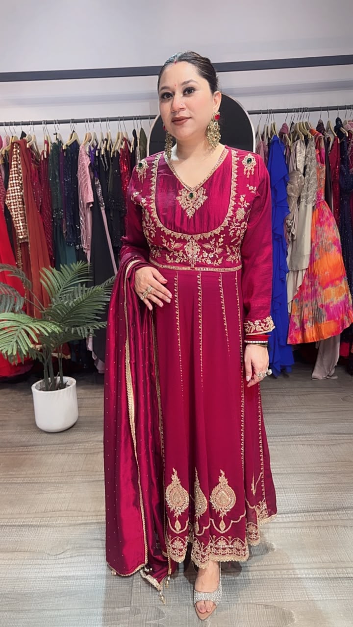 Sajna wine Handwork Designer Anarkali Suit