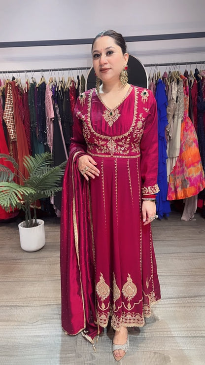 Sajna wine Handwork Designer Anarkali Suit
