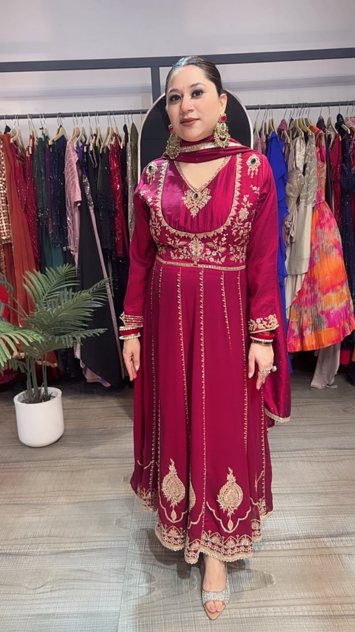 Sajna wine Handwork Designer Anarkali Suit