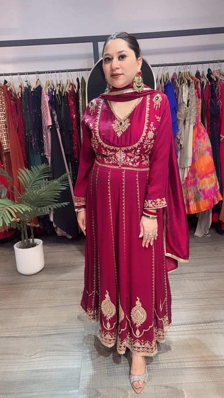 Sajna wine Handwork Designer Anarkali Suit
