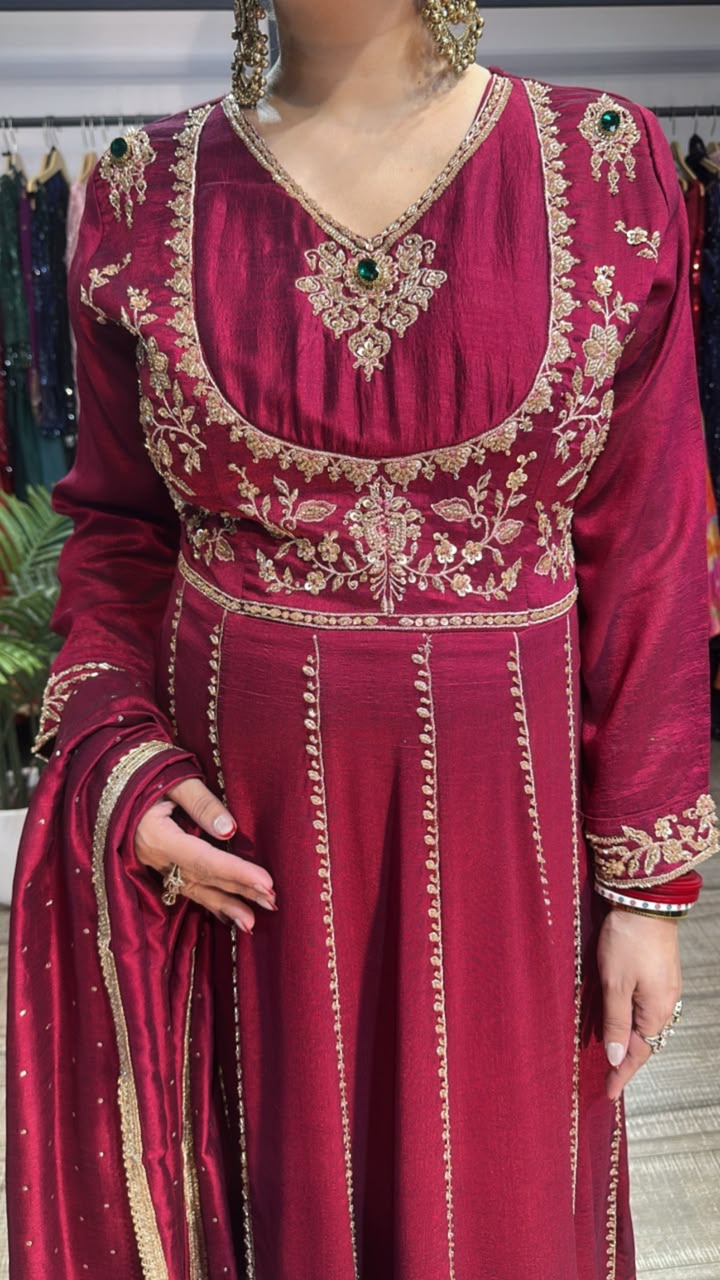 Sajna wine Handwork Designer Anarkali Suit