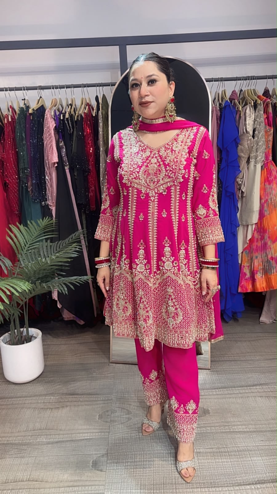 Simran pink Handwork Designer peplum Suit