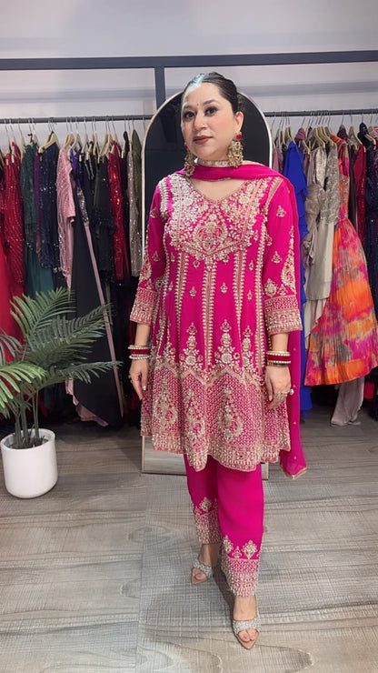 Simran pink Handwork Designer peplum Suit