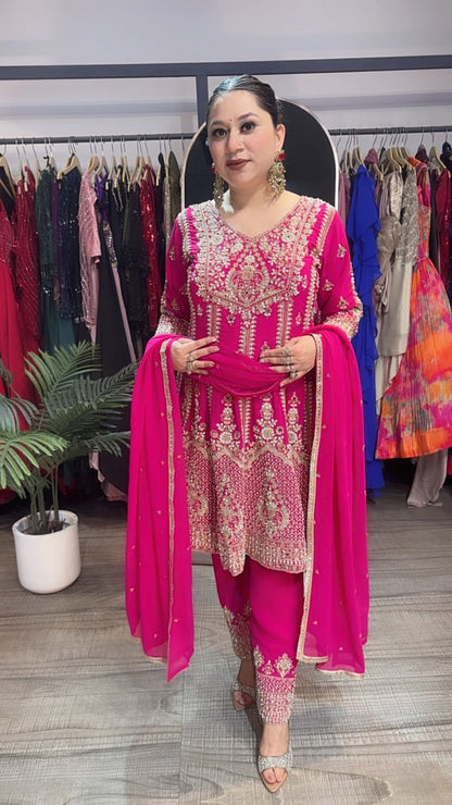 Simran pink Handwork Designer peplum Suit