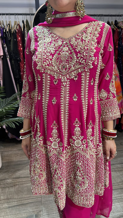Simran pink Handwork Designer peplum Suit