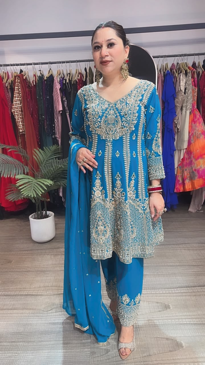 Simran Blue Handwork Designer peplum Suit