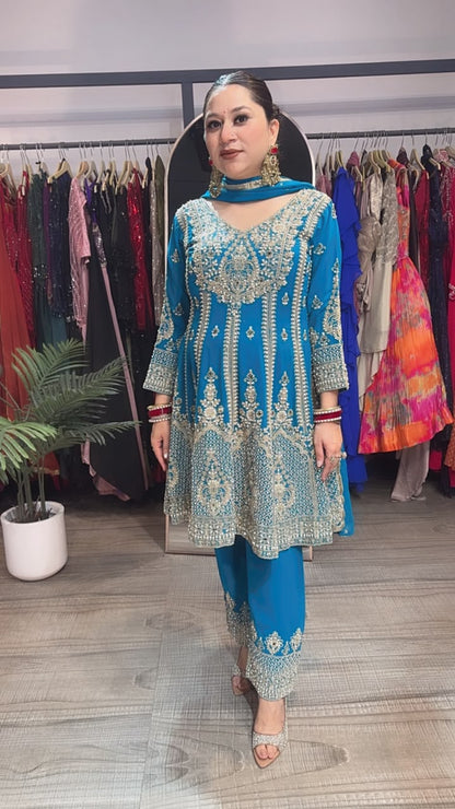 Simran Blue Handwork Designer peplum Suit