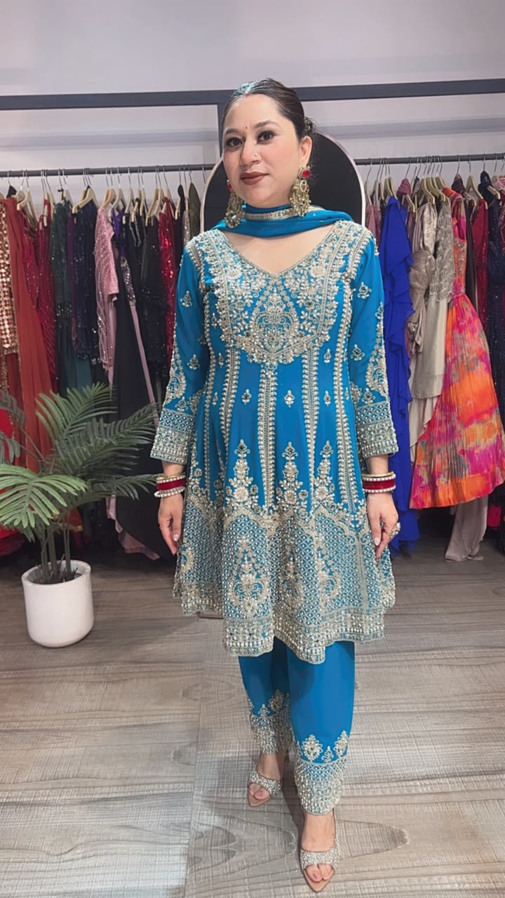 Simran Blue Handwork Designer peplum Suit