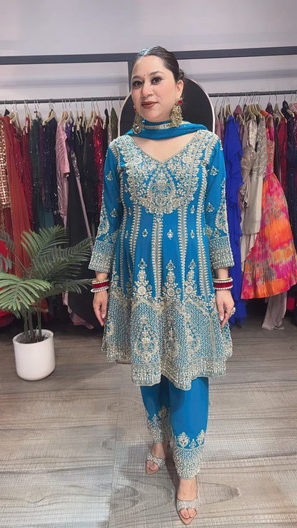 Simran Blue Handwork Designer peplum Suit