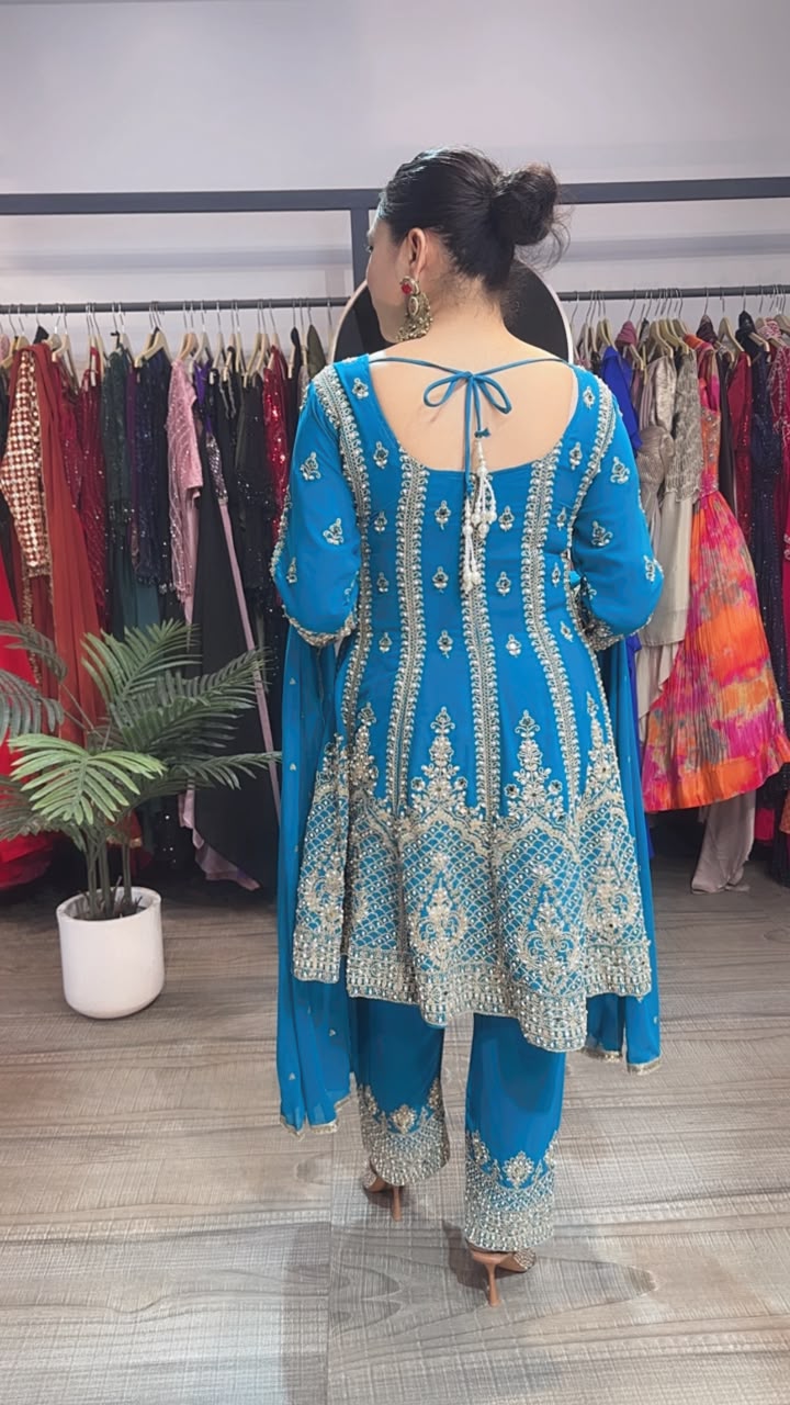 Simran Blue Handwork Designer peplum Suit