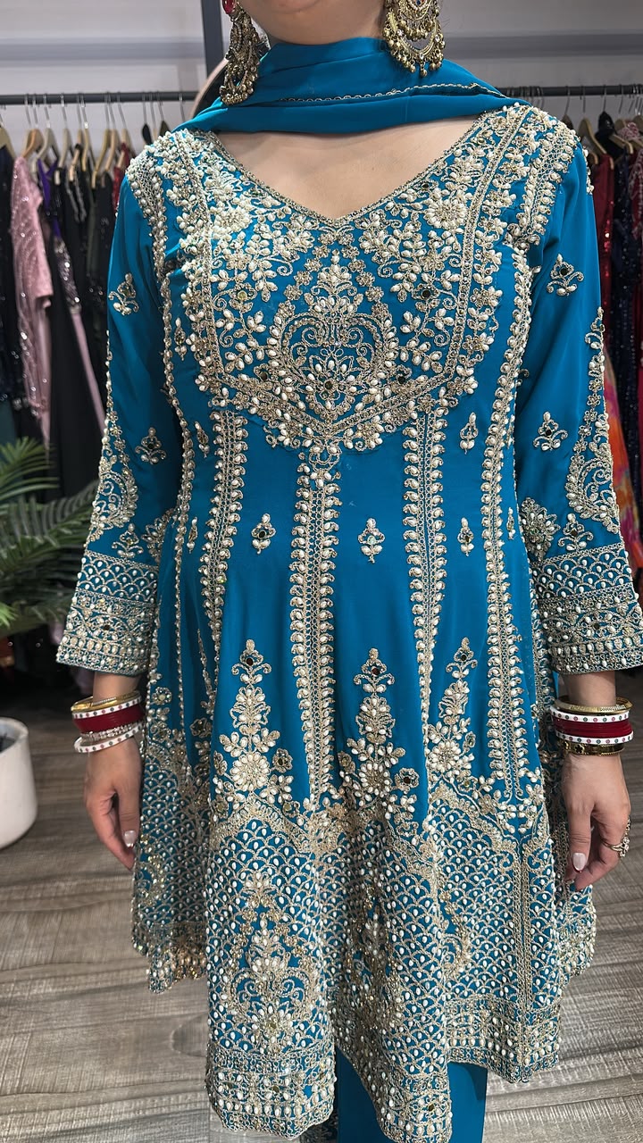 Simran Blue Handwork Designer peplum Suit