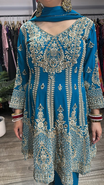 Simran Blue Handwork Designer peplum Suit